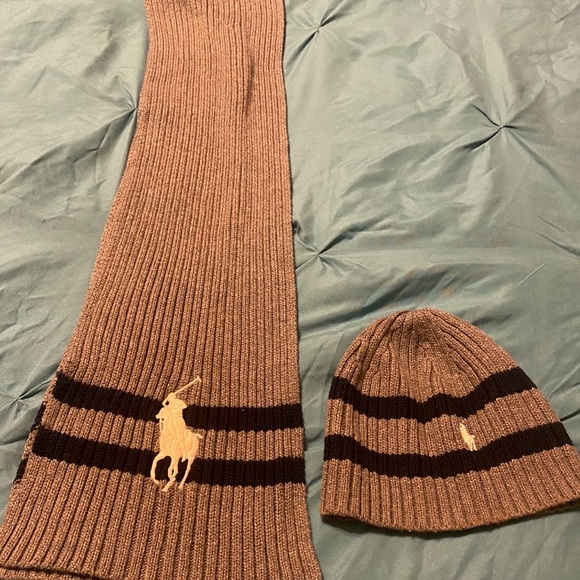 Polo Ralph Lauren beanie set Grey ,Navy , and cream. Unisex one size fits all - Picture 1 of 1